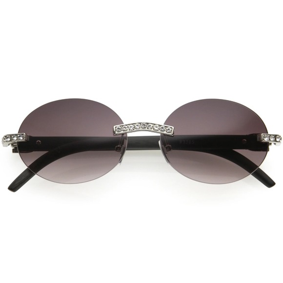 Rhinestone Rimless Sunglasses Round Lens Fashion Shades Designer Style Elegant - Picture 2 of 6